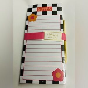 New Lady Jayne Notepad with Pen "NOTES” in Center 100 Sheets Pink Orange